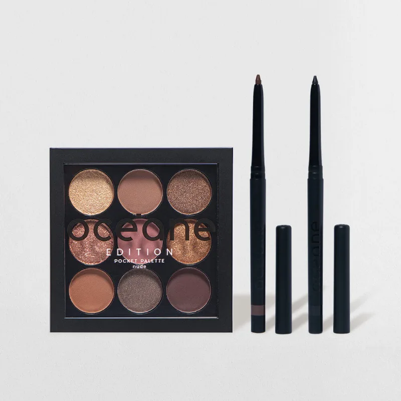 Kit Lápis de Olhos Marrom Lápis de Olhos Preto Paleta de Sombras Nude Océane Edition - Océane