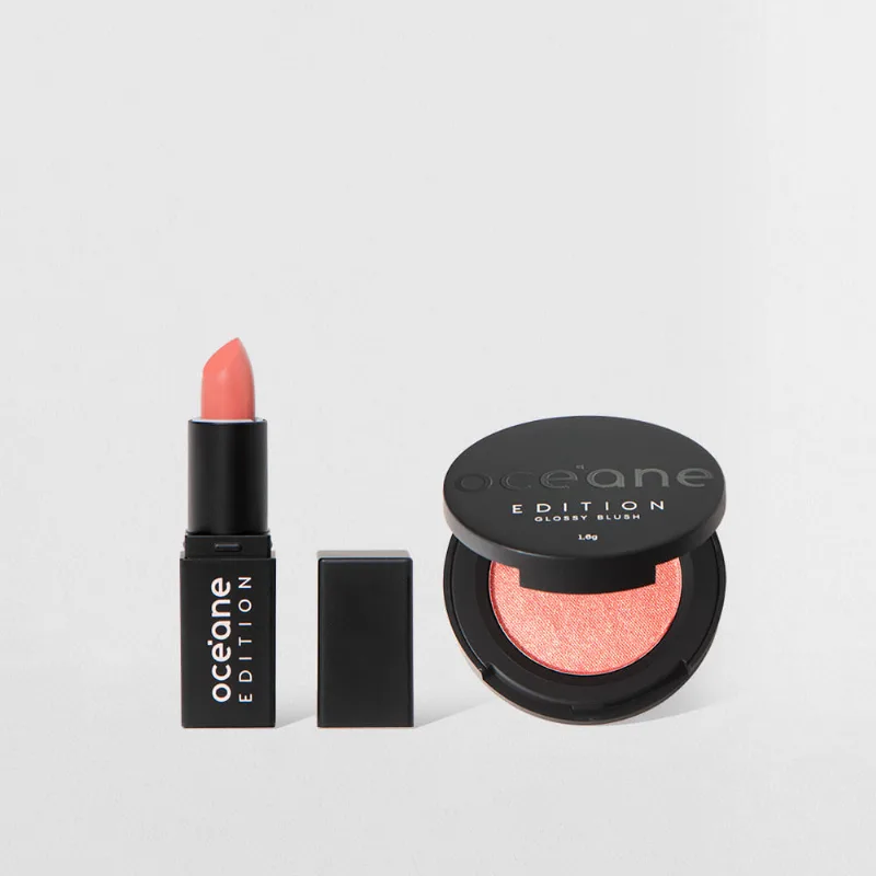 Kit Mini Blush Cintilante + Mini Batom Rosa Semi-Matte Océane Edition (2 Produtos) - Océane