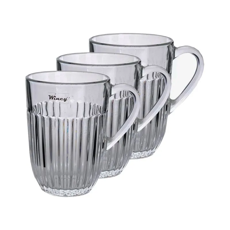 Jogo 3 Xícaras 380ml Chá/Café Vidro Transparente Athena