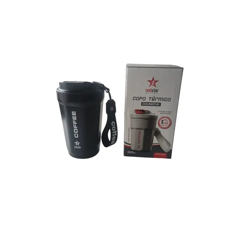 Copo Termico Octagonal Red Star Quente e Frio 350ml Preto