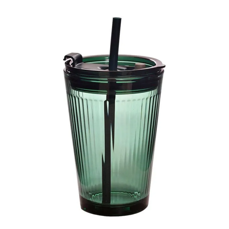 Copo Com Canudo E Tampa Vidro Enjoy 450ml