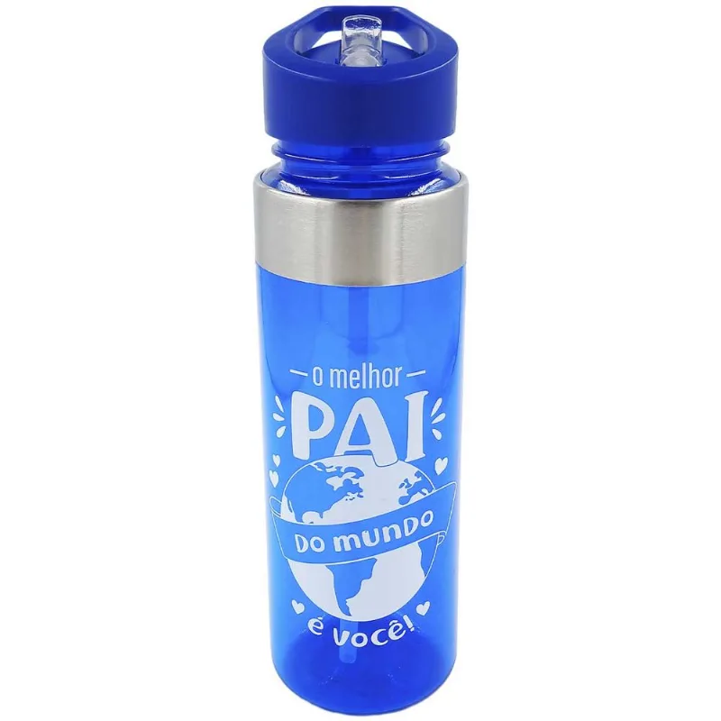 Garrafa Pai C/ Canudo 700ml em Plástico Wincy-Azul Escuro