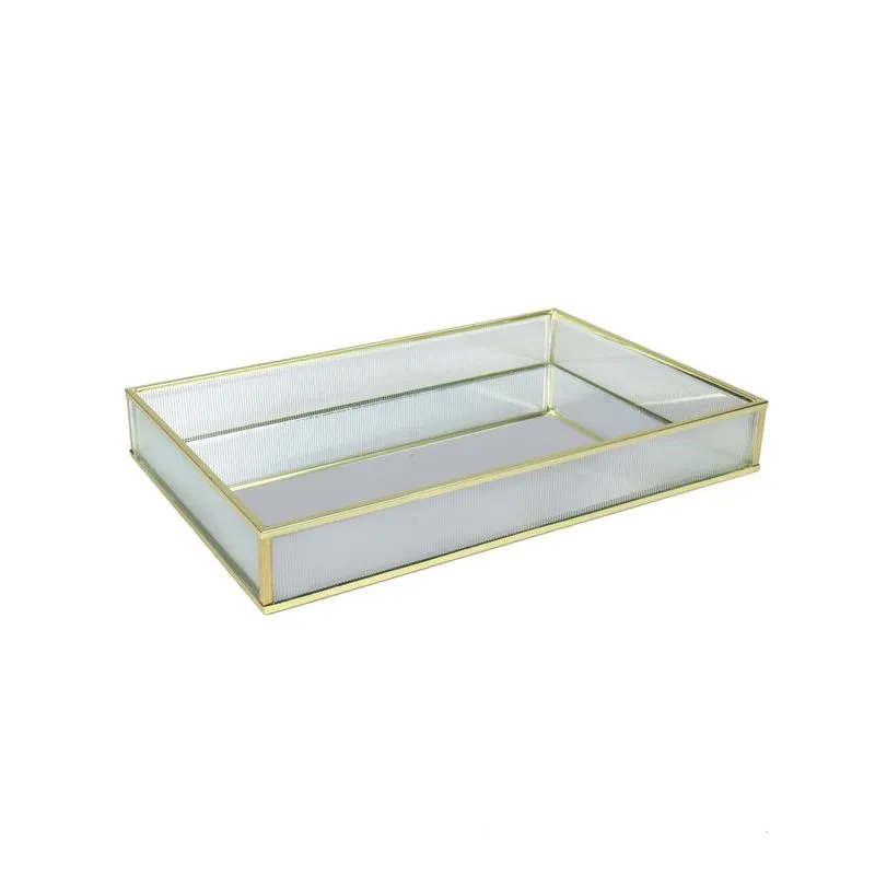Bandeja Retangular Hygge Gold 30x4x20cm Vidro Metal - Mai Home