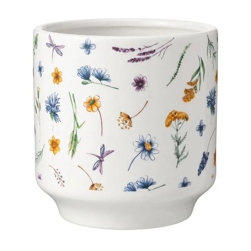 Cachepot Print Rute Branco 13x12cm Ceramica - Mai Home