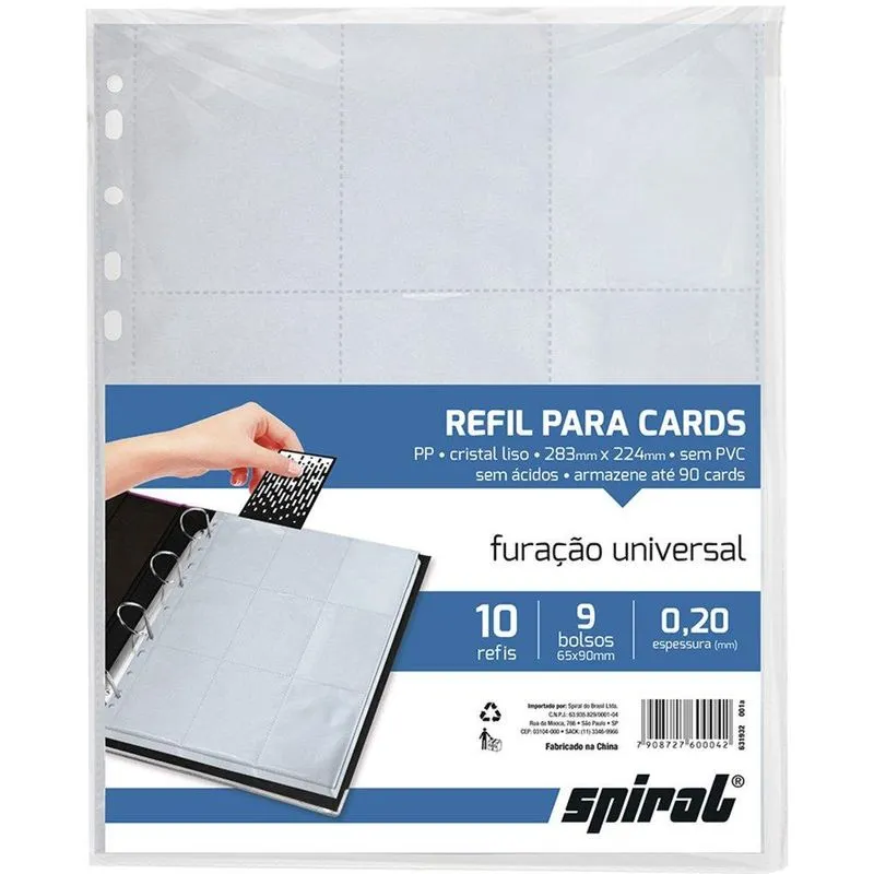 Refil paraporta cartao em pp para 9 cards pt 10 un Spiral pt 10 un