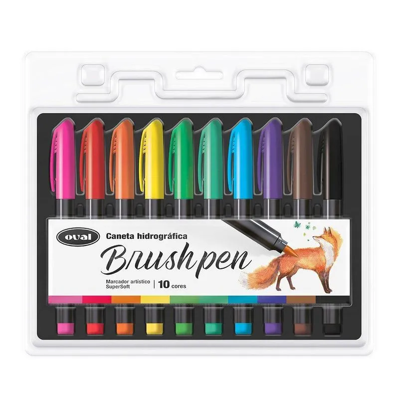 Caneta pincel Brush Pen 10 cores Oval bt 1 un