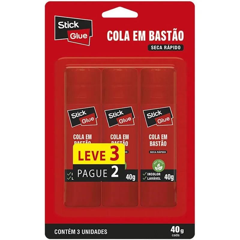 Cola em Bastão 40g Leve 3 Pague 2 Stick Glue - BT 3 UN
