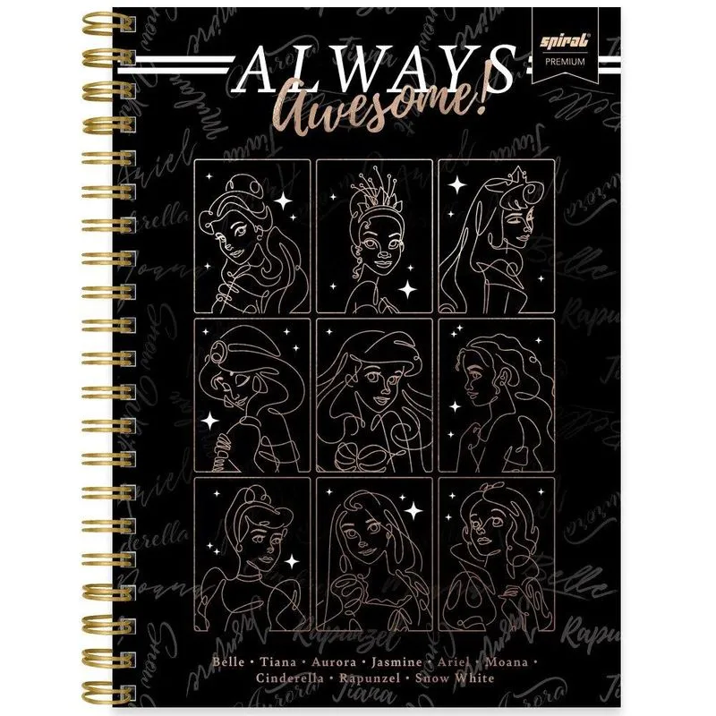 Caderno univ. Capa dura 1x1 79fls Princesas Pr 2401919 Spiral Pn pt 1 un