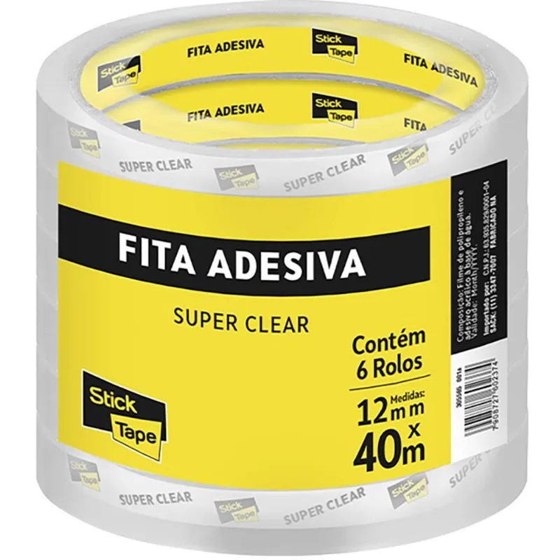 Fita Adesiva PP Transparente Super Clear 12mm x 40m Stick Tape - PT 6 UN