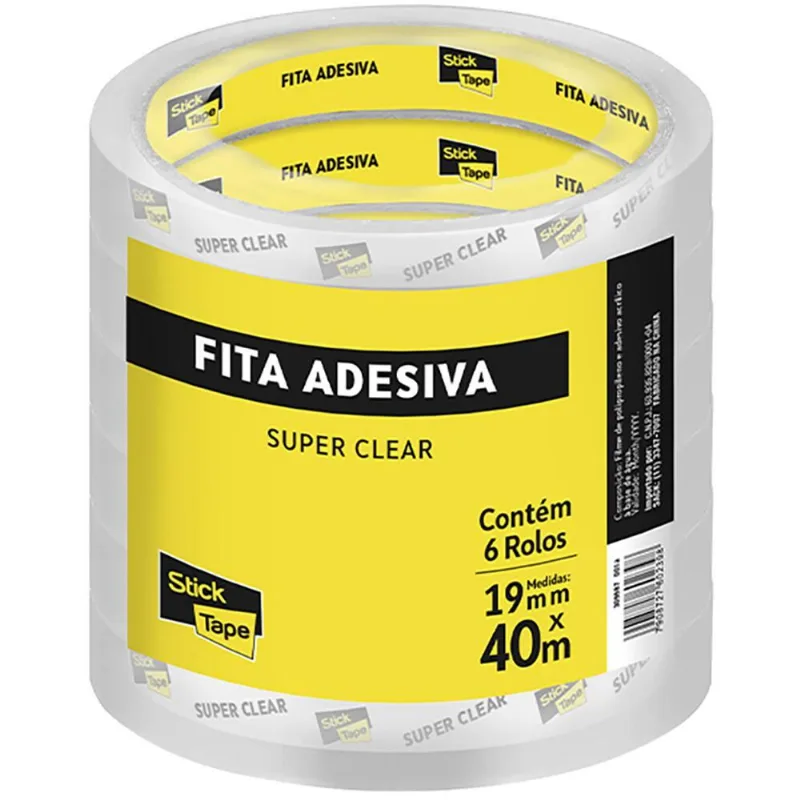 Fita Adesiva PP Transparente Super Clear 19mm x 40m Stick Tape - PT 6 UN