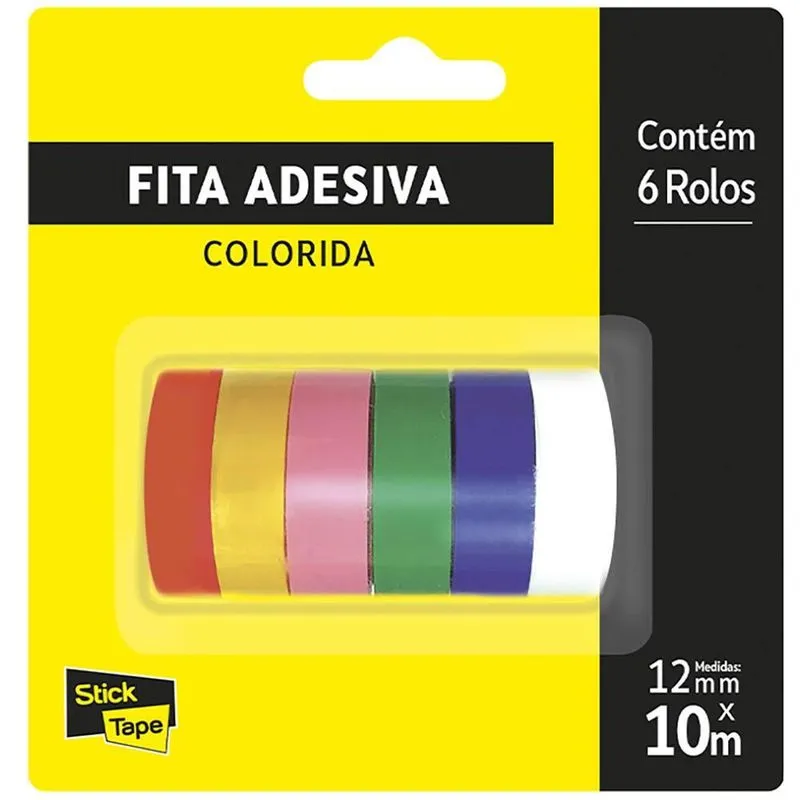 Fita Adesiva Colorida 12mm x 10m Stick Tape - PT 6 UN