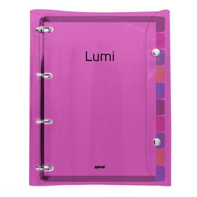 Fichário universitário, 4 argolas com 200 folhas, Lumi, Rosa Neon, 2409687, Spiral Lumi - 1 un