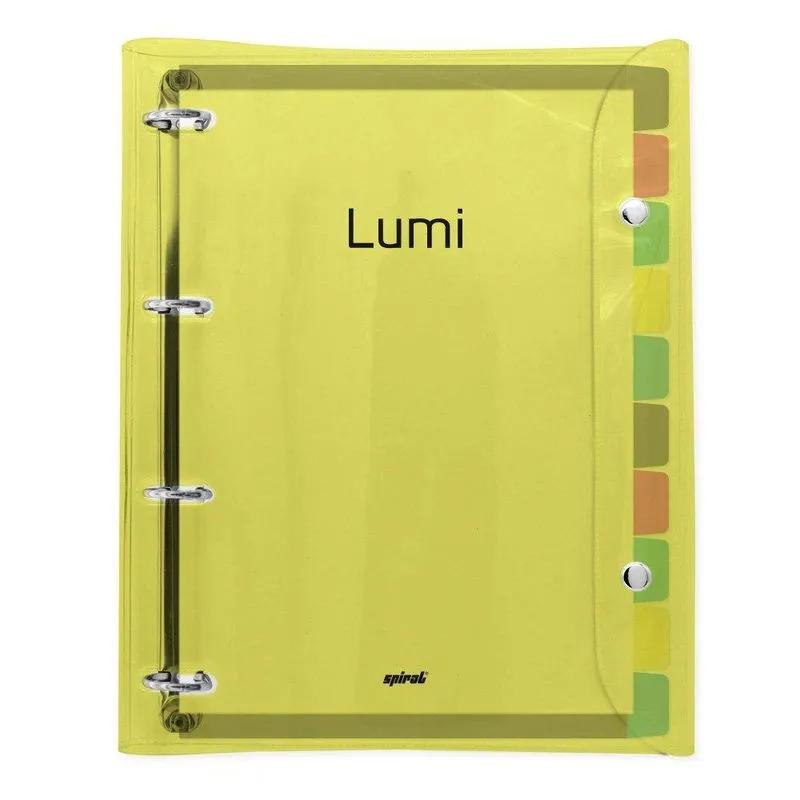 Fichário universitário, 4 argolas com 200 folhas, Lumi, Amarelo Neon, 2409694, Spiral Lumi - 1 un
