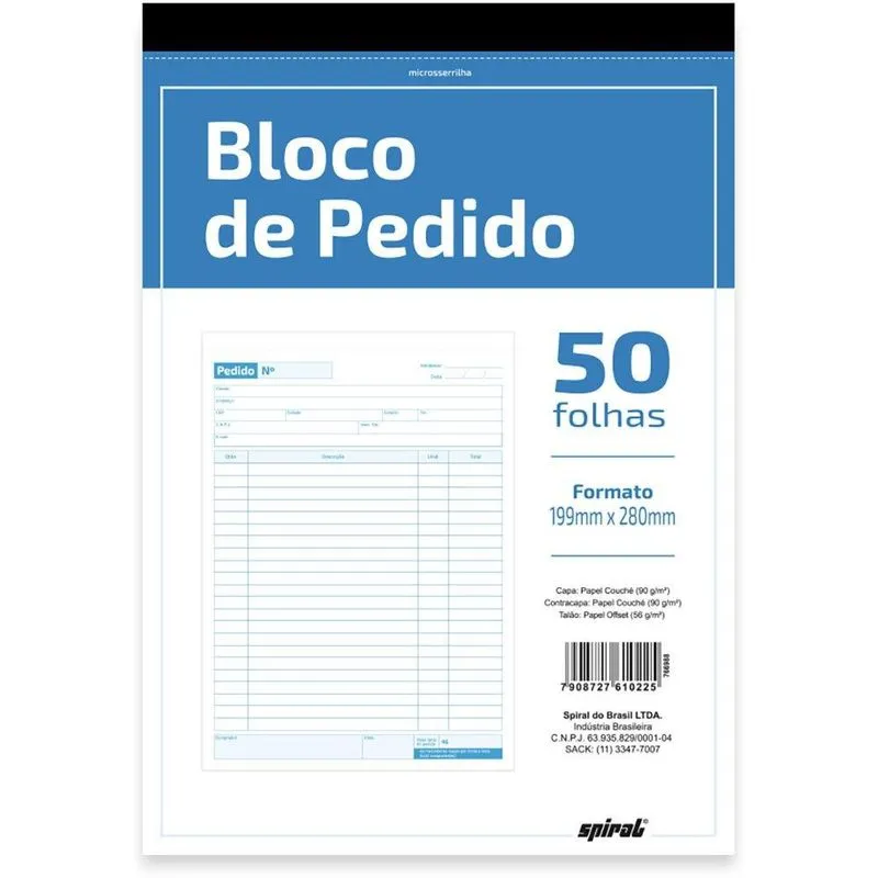 Bloco pedido 50x1 199x280mm 1 via 307 Spiral un 1 un