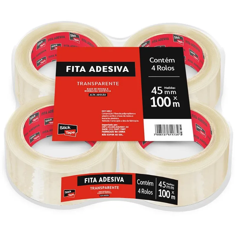 Fita Adesiva PP Transparente Hot melt 45mm x 100m Stick Tape - PT 4 UN