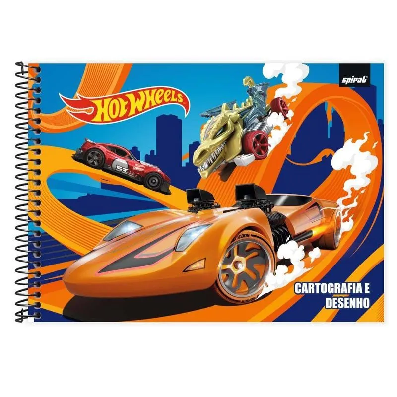 Caderno cartografia capa dura 48fl Hot Wheels 2515558 Spiral Hw