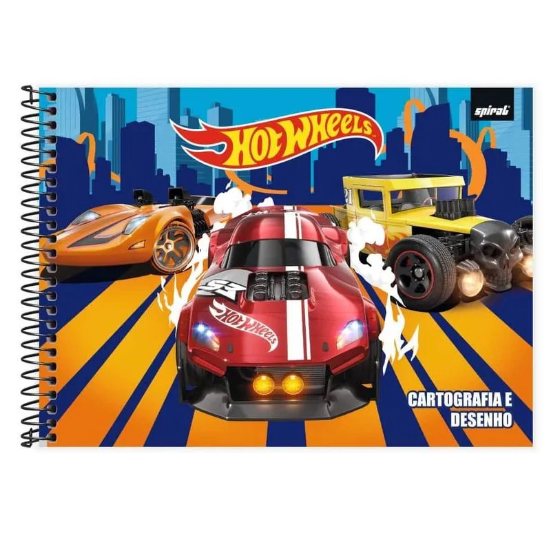 Caderno cartografia capa dura 80fls Hot Wheels 2515565 Spiral Hw