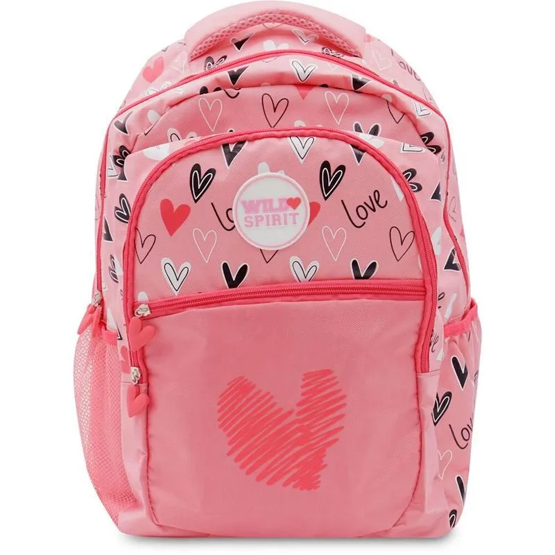 Mochila escolar em poliéster Corações Rosa Happy-Time