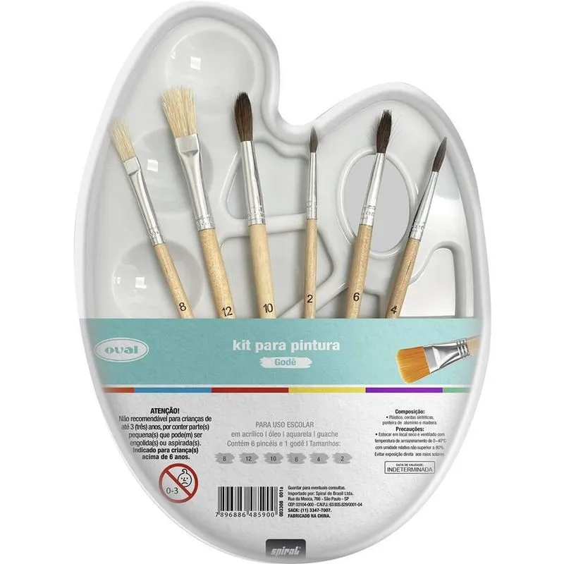 Kit parapintura 6 pincéis gode plástico . Oval BT 7 UN