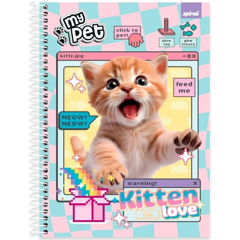 Caderno Universitário Capa Dura 1 x 1 80 Folhas My Pet 2519334 Spiral Pet - pt 1 un