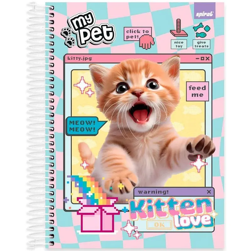 Caderno Universitário Capa Dura 10 x 1 160 Folhas My Pet Gatos 2519372 Spiral Pet - pt 1 un