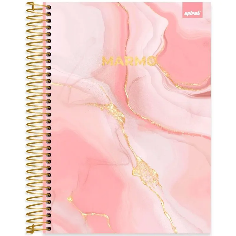 Caderno Universitário Capa Dura 10 x 1 160 Folhas Marmo Rosa 2520552 Spiral Mrm
