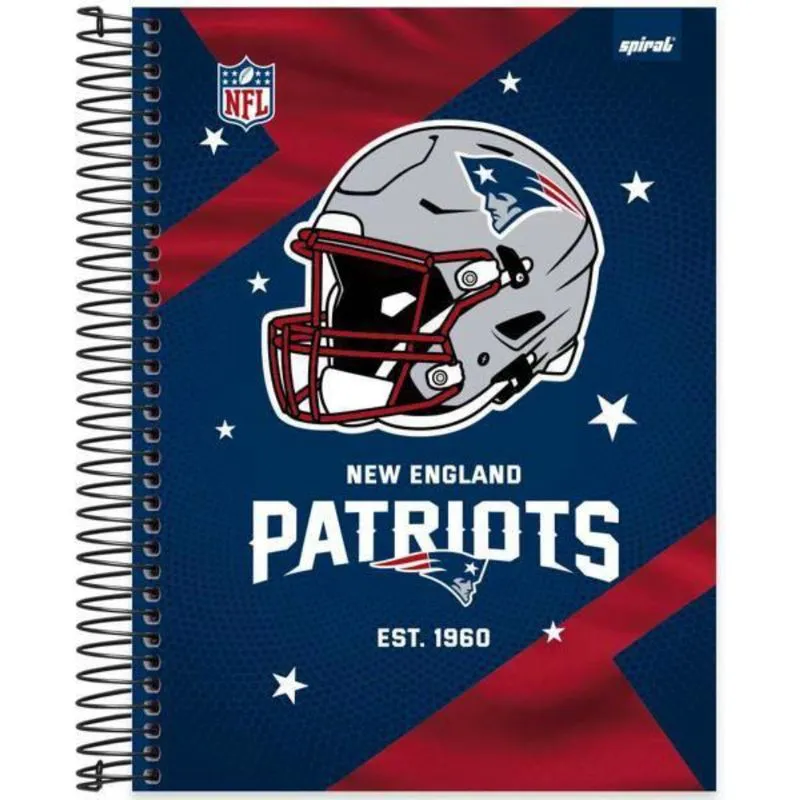 Caderno Universitário Capa Dura 10 x 1 160 Folhas NFL Patriots 2521368 Spiral NFL
