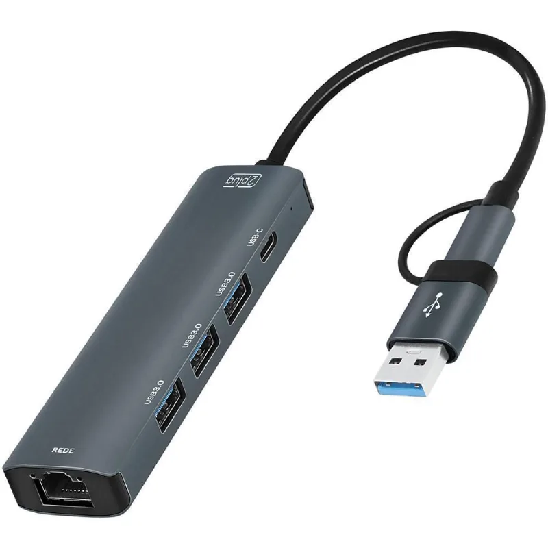 Hub RJ45 1000mbps com 3 portas USB 3.0 + USB-C paraUSB-C 3. 2Plug