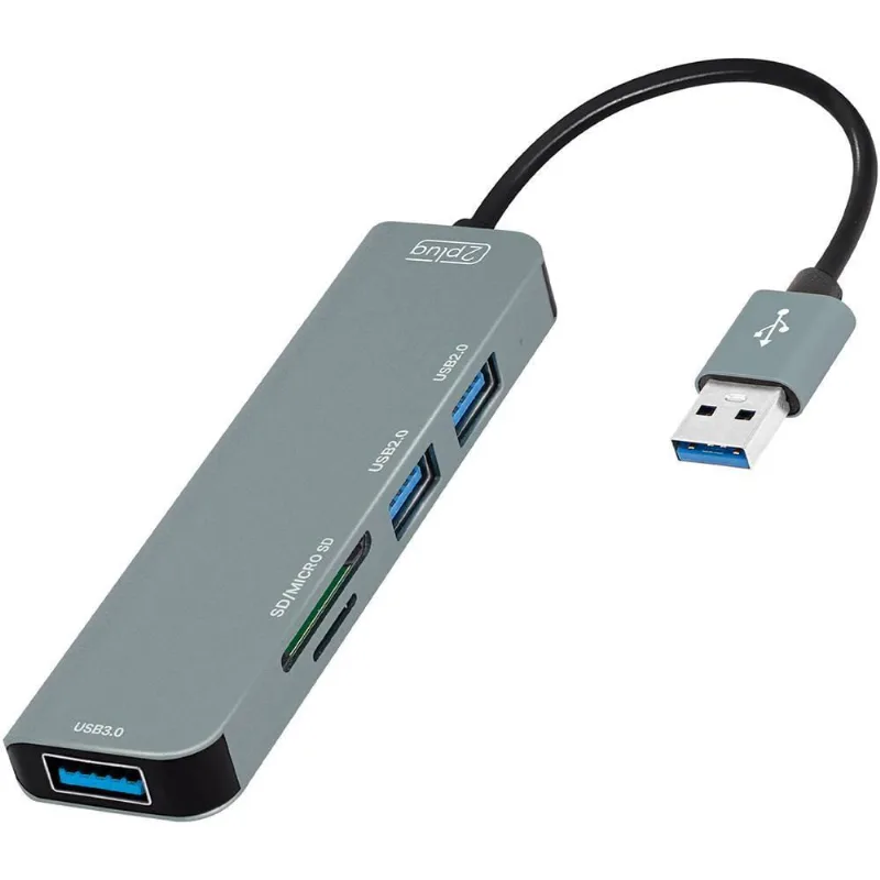 Hub com2 portas USB 2.0 + 1 porta USB 3.0 + leitor paraUSB 3. 2Plug