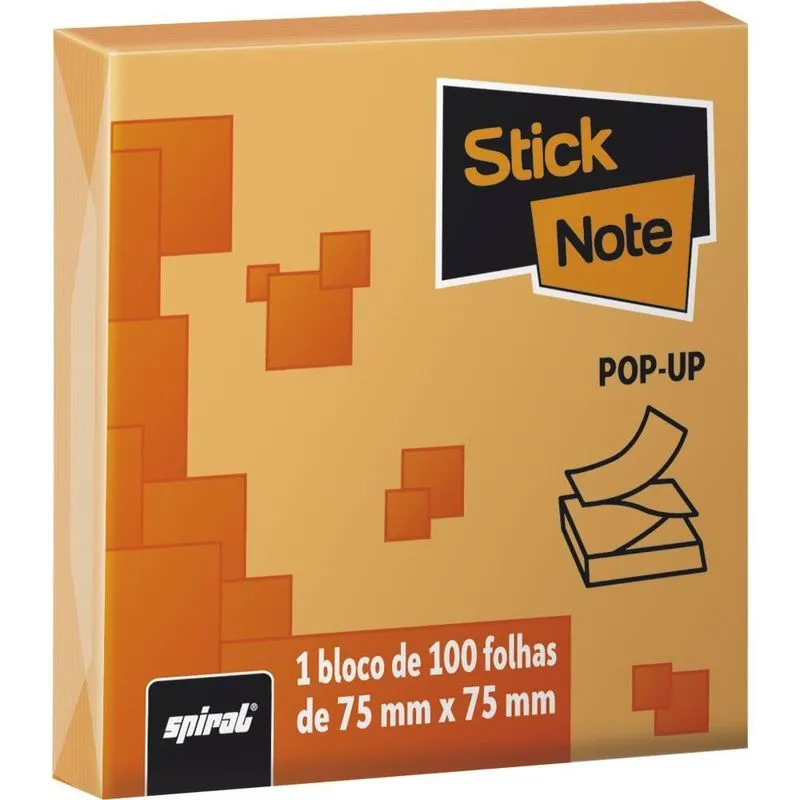 Bloco autoadesivo 75x75 pop-up laranja com100fl KA7152 Stick Note