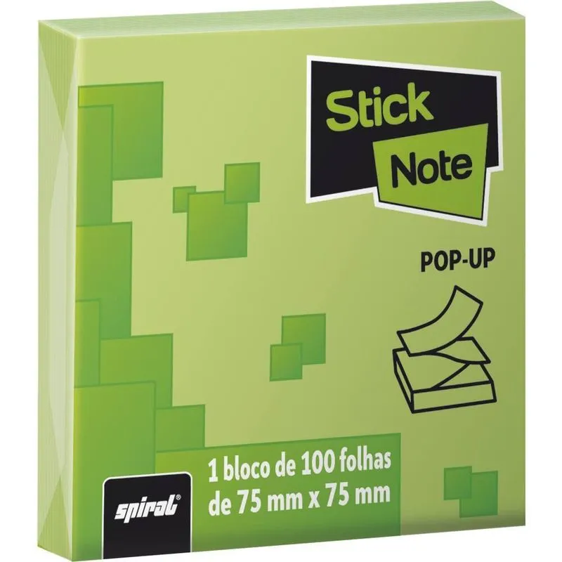 Bloco autoadesivo 75x75 pop-up verde com100fls KA7150 Stick Note