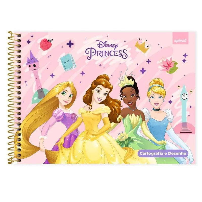 Caderno cartografia capa dura 48fl Princesas 2525052 Spiral Pn