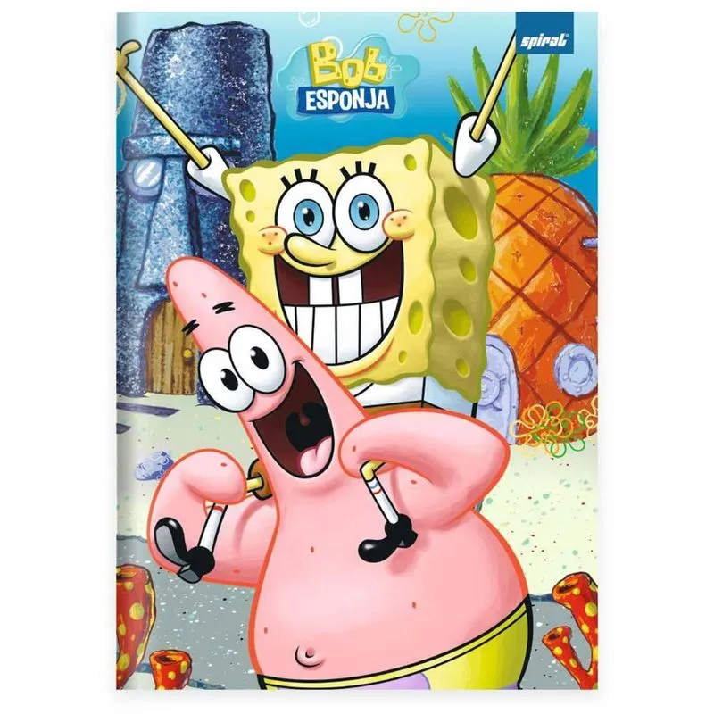 Caderno Universitário Capa Dura Brochura Costurado 80 Folhas Bob Esponja Spiral