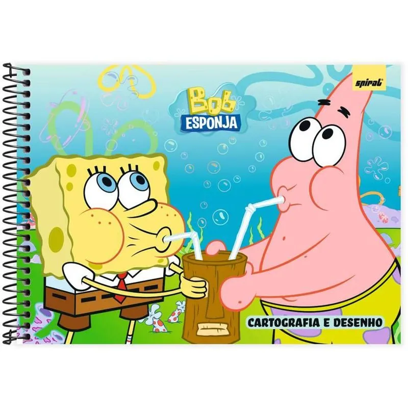 Caderno Cartografia e Desenho Capa Dura 48 Folhas Bob Esponja Spiral