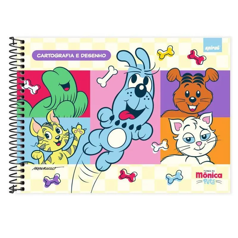 Caderno Cartografia e Desenho Capa Dura 48 Folhas Turma da Mônica Pets Spiral