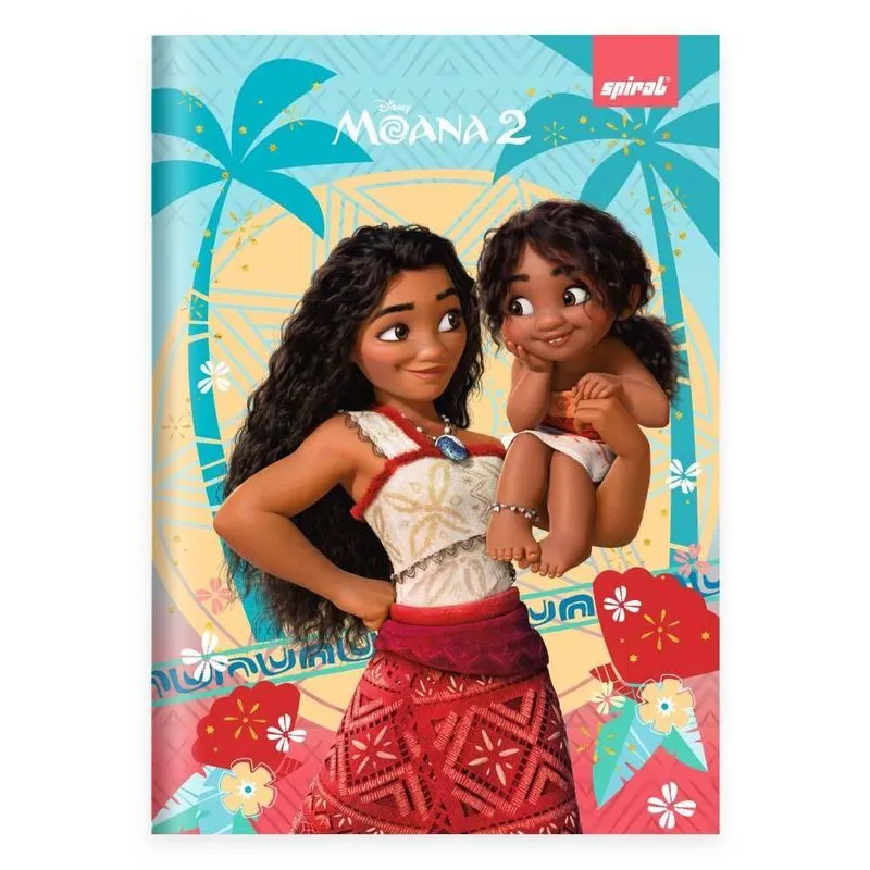 Caderno 1-4 costurado Capa Dura 1 matéria 80 Folhas Moana Disney Spiral Moa