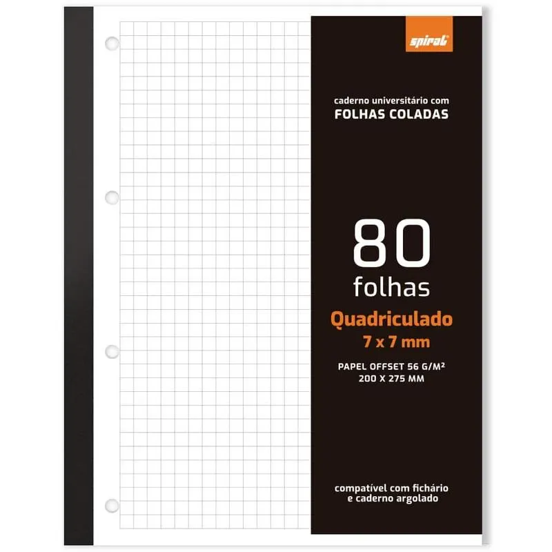 Caderno univ. com80fls coladas quadriculado 2535822 Spiral PT 1 UN