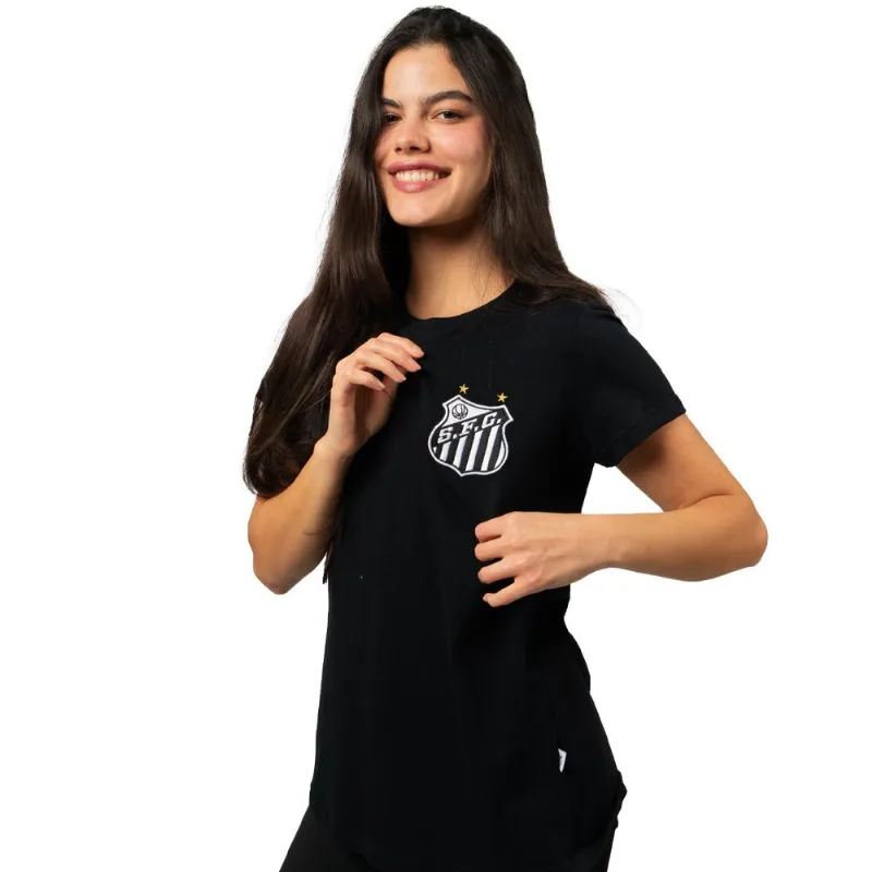 Camiseta Baby Look Santos Oficial Escudo Feminina GG / Preto