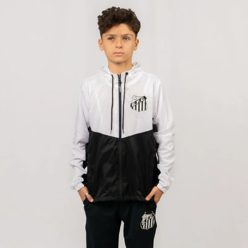 Jaqueta Santos Oficial Corta Vento Nylon Juvenil 14 / Branco/Preto