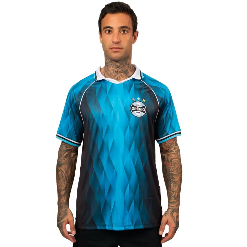 Camiseta Gola V Grêmio Oficial Esportiva Sublimada Masculino G / Azul