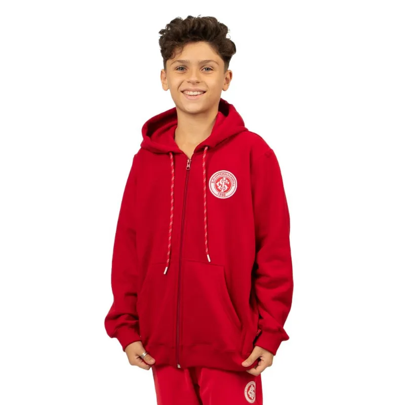 Moletom Juvenil Canguru Aberto Internacional Escudo Bordado 10 / Vermelho