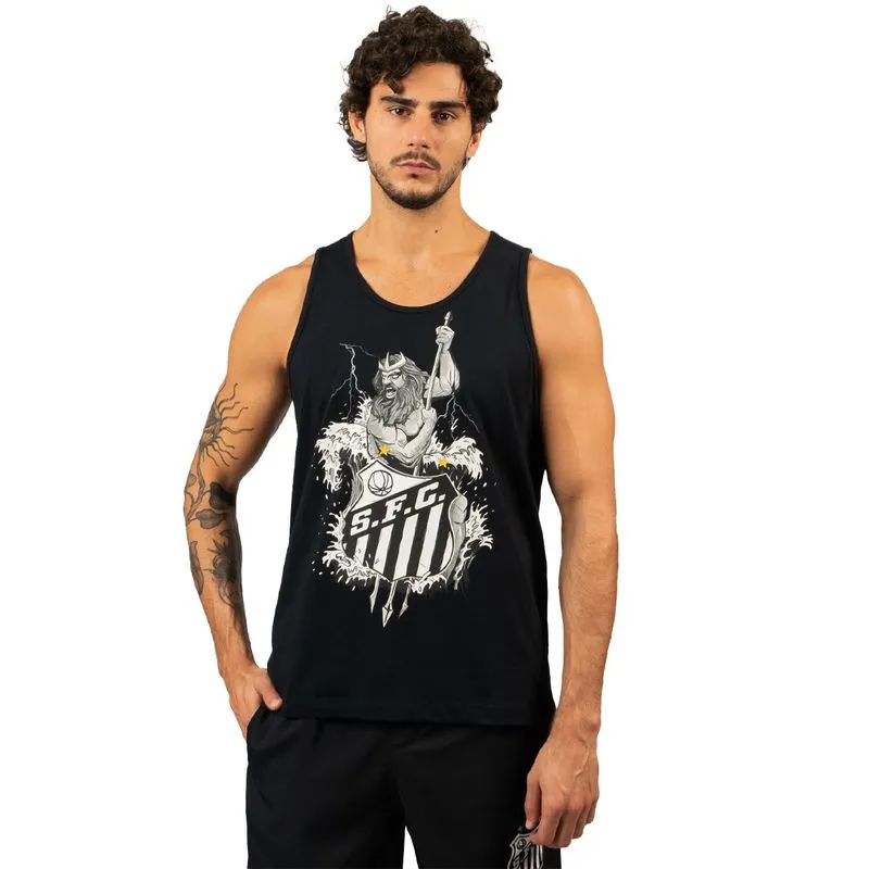 Camiseta Regata Oficial Santos Netuno Masculino Surf Center 54 / Preto