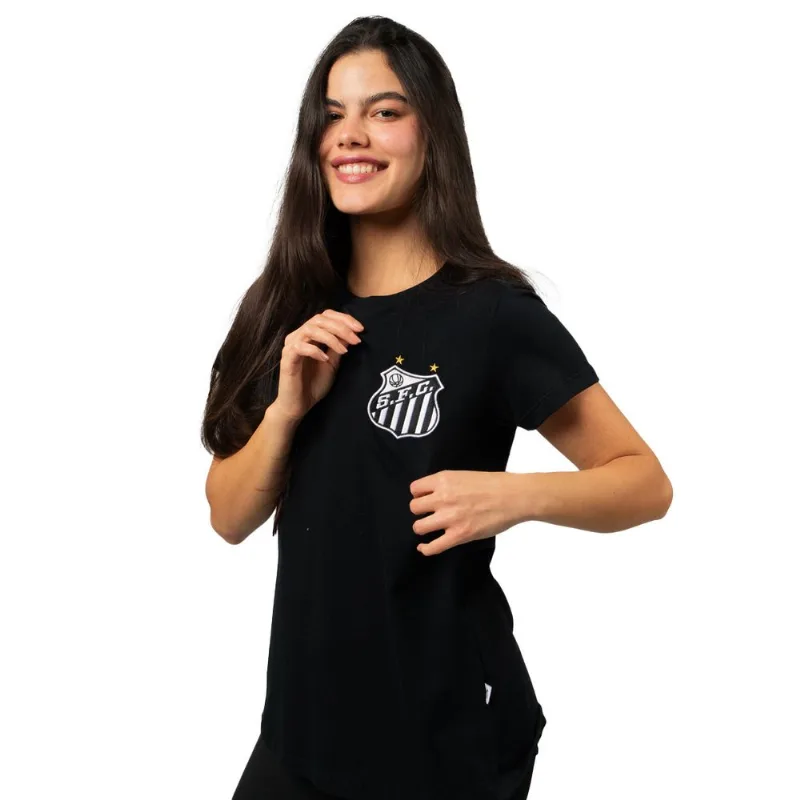 Camiseta Feminina Santos Futebol Clube Baby Look Escudo G / Preto