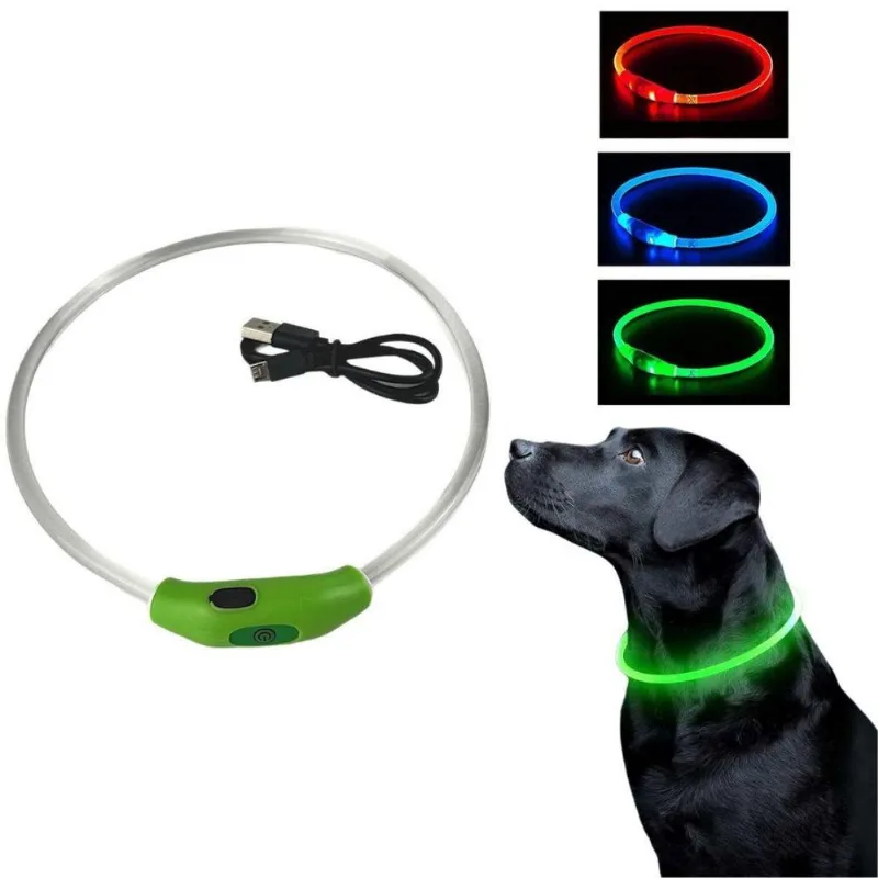 Coleira Iluminada Led Recarregável Prova D'água Cães Médio