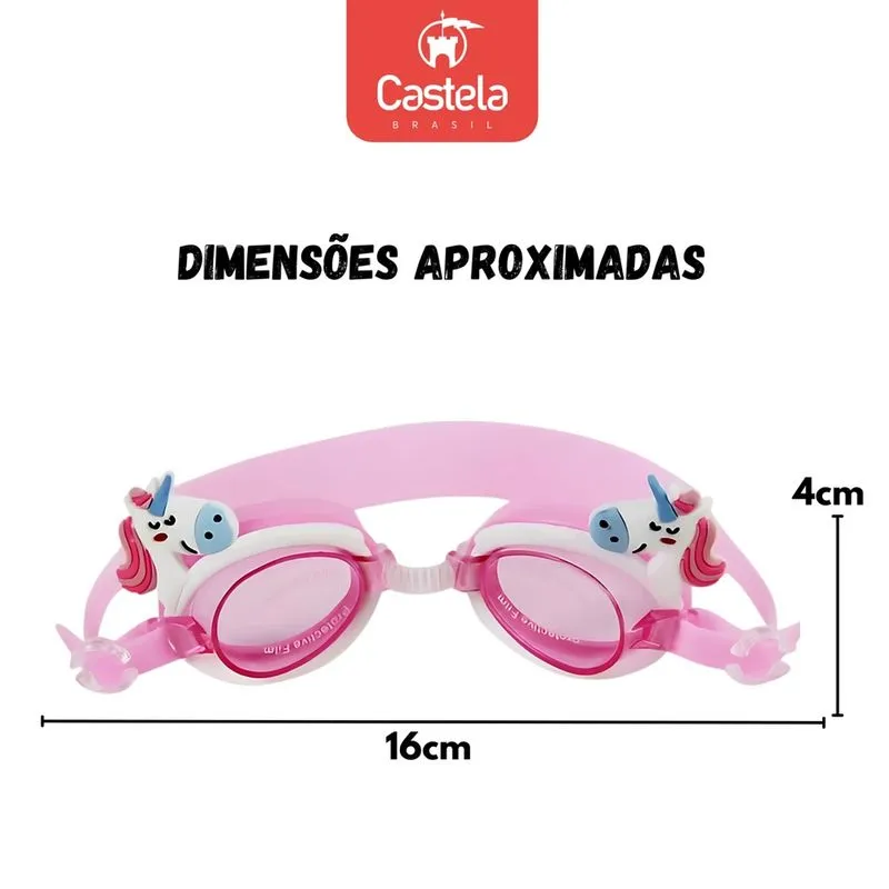 Óculos Silicone de Natação Classico Infantil Rosa Unicórnio - Castela