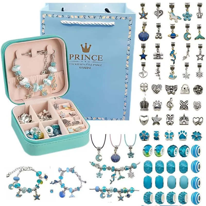 Conjunto Pulseiras Bijuterias Infantil Para Montar Porta Jóia Azul Castela