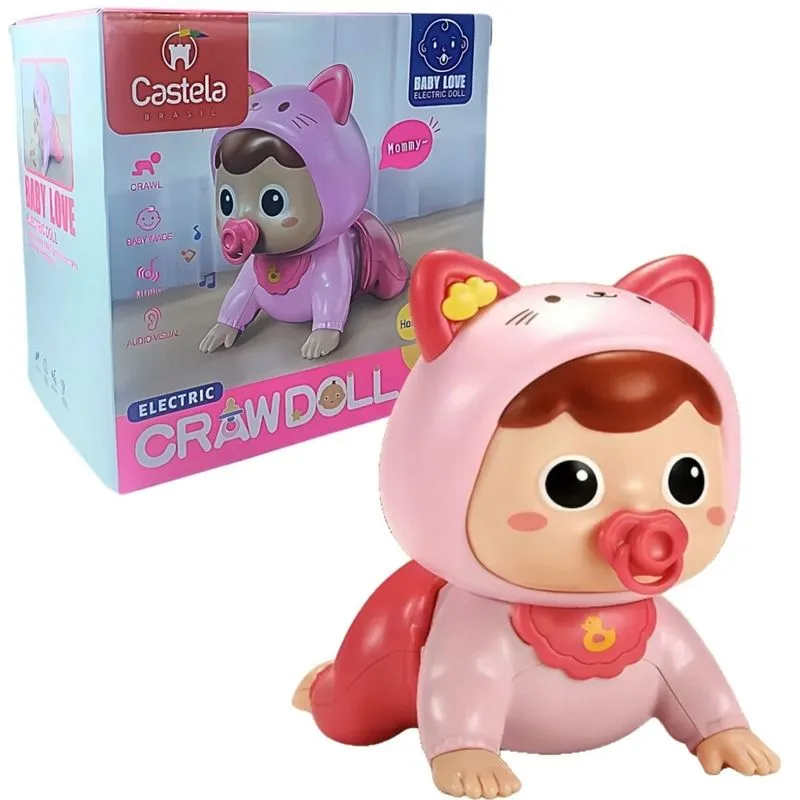 Boneca Baby Bebê Engatinha Fala E Toca Música Castela