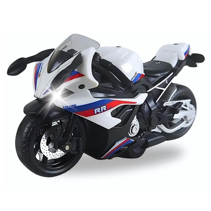Brinquedo Moto Esportiva rr Branca Fricção Som Luz - Castela
