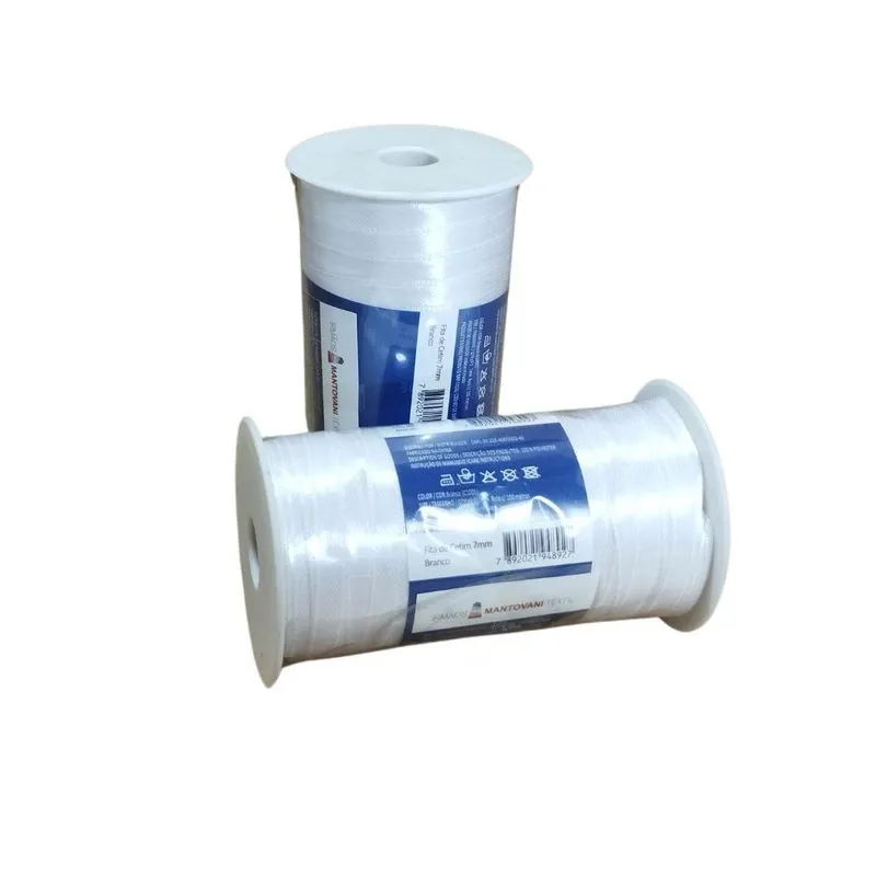 Rolo Fita Cetim 7mm 100 Metros Mantovani Branco
