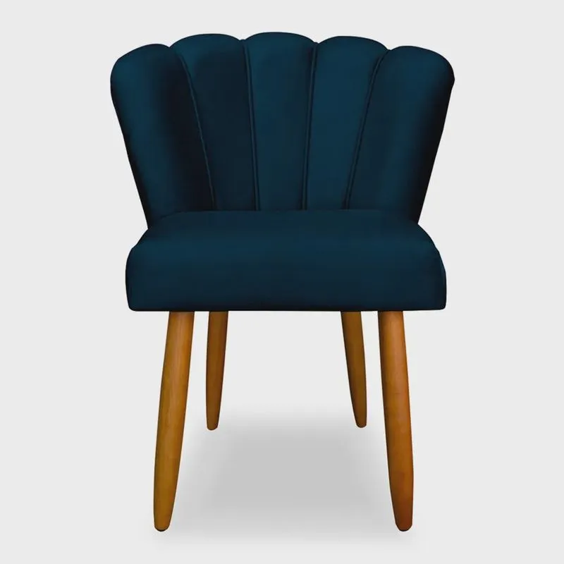 Cadeira de Jantar Pétala Estofada Pés Palito Veludo Azul Marinho - Montanaris Decor